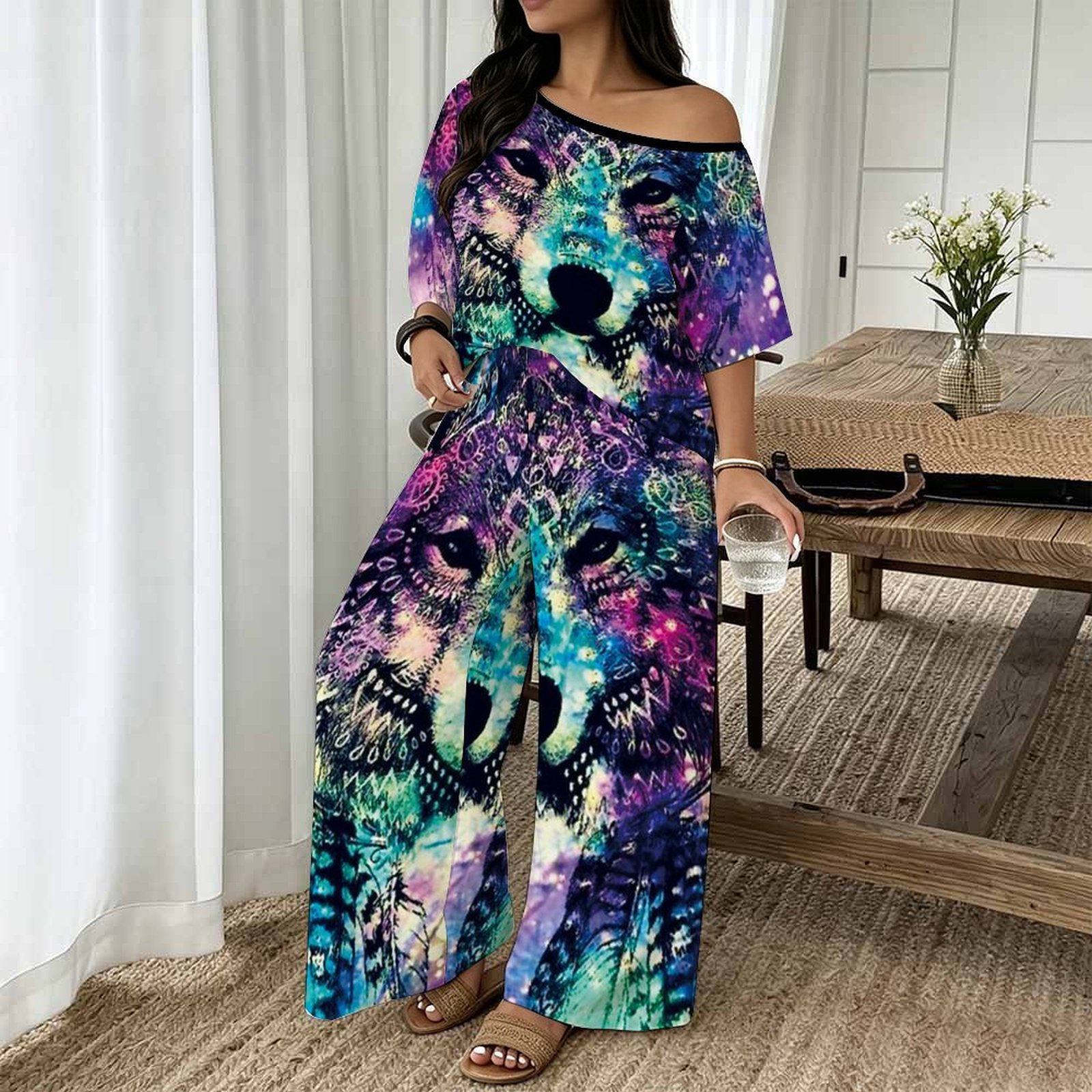 Blouse Off Shoulder - Büyük Beden Kadın İlkbahar/Yaz Modası Baskılı