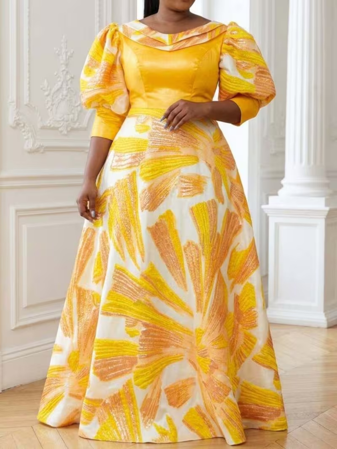 Romper Floral Print - Büyük Beden Kadın Baskılı Saten Uzun