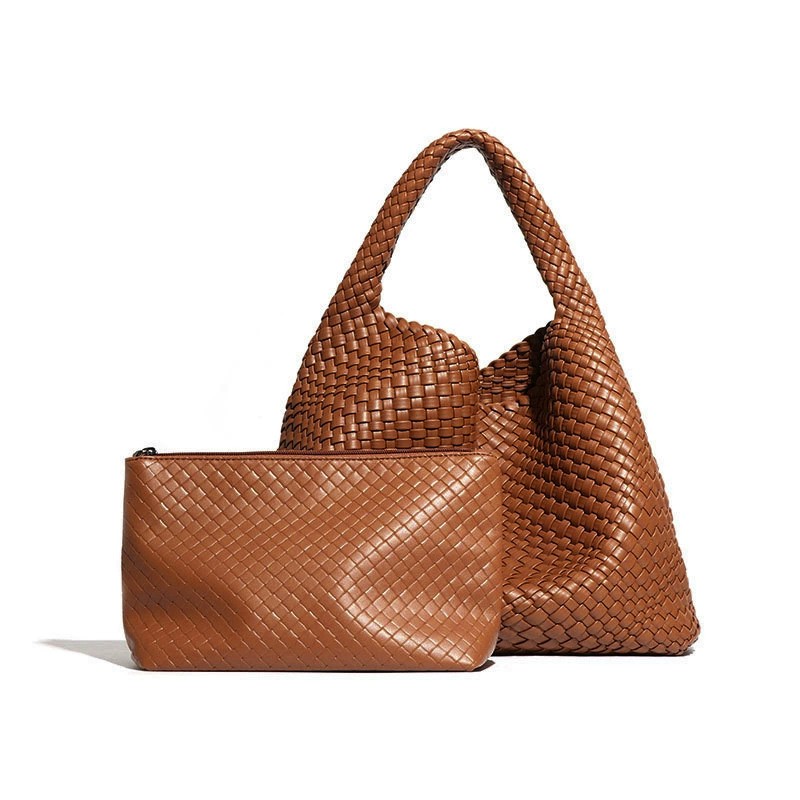 Tote Bag Beach - Kadınlar için Örgülü, Vegan Deri Görünümlü,
