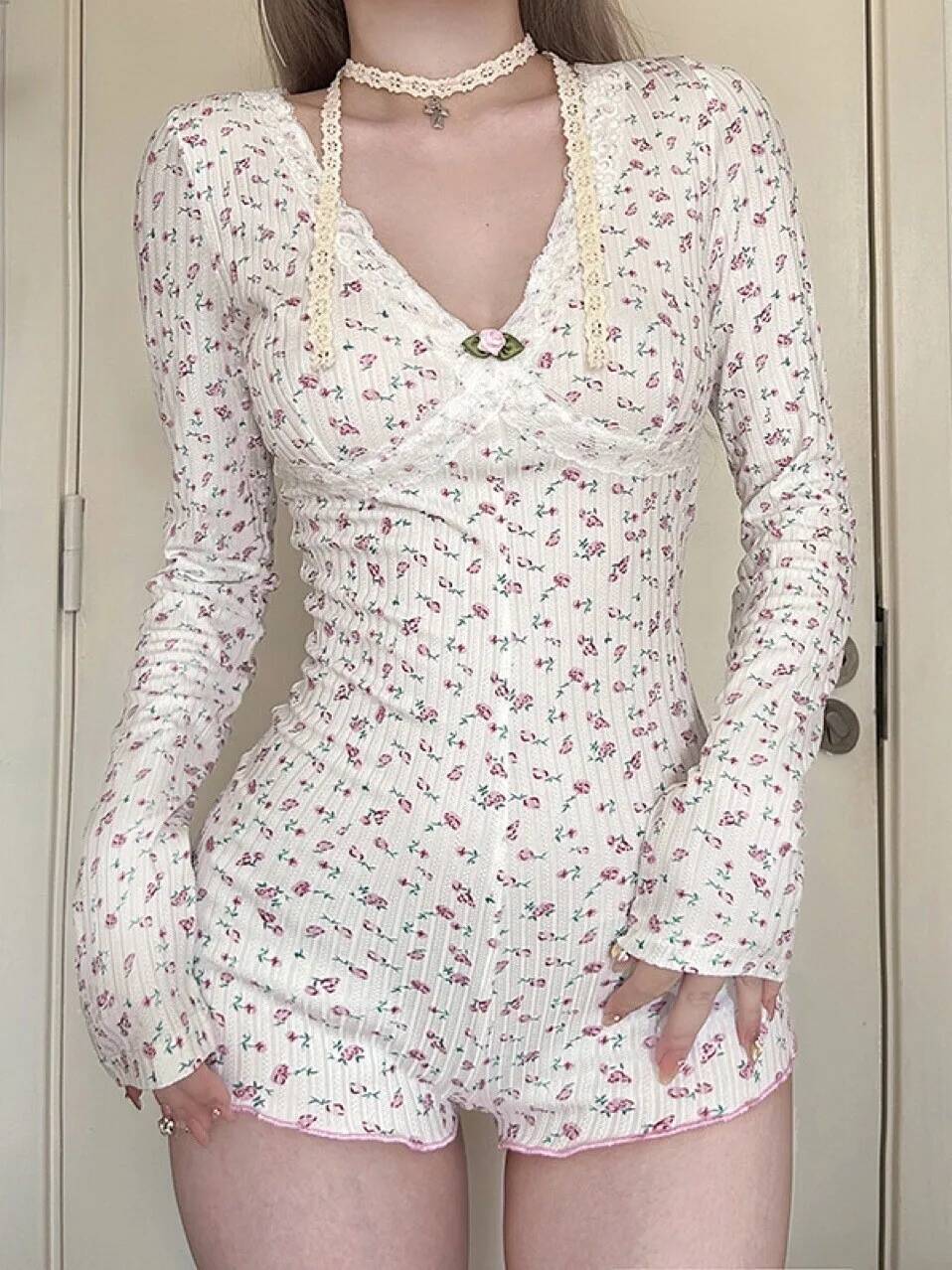 2025 Yeni Ev Giysisi V Yaka Kü - Romper Floral Print incelemesi ve fiyatı